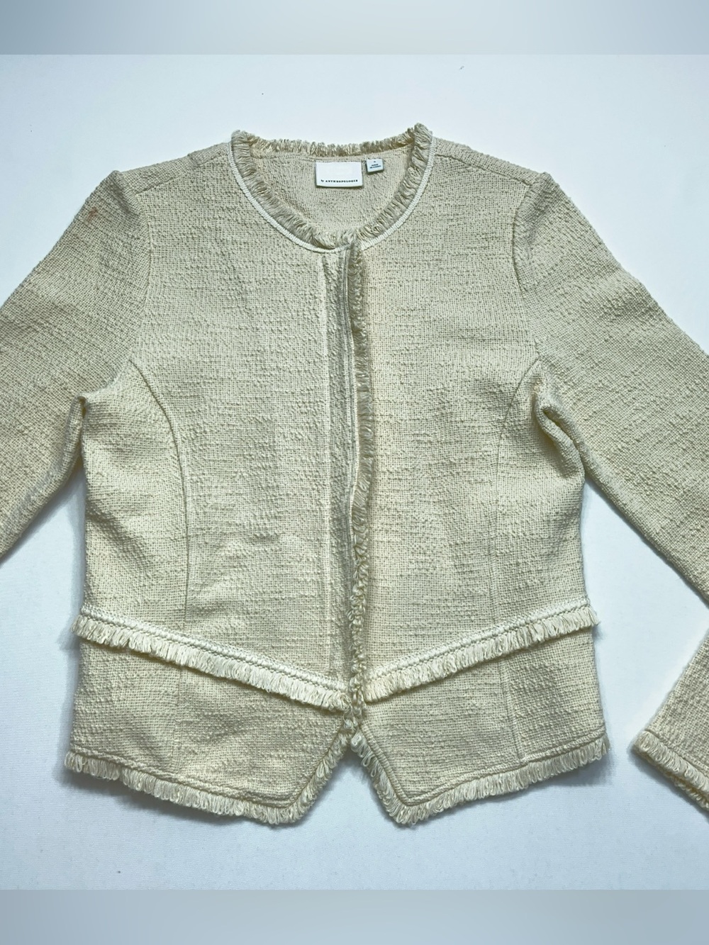Ett Twa Anthropologie Knit Blazer Womens Size Small White Full Zip Jacket
